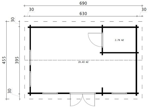 Wooden Lodge with Bathroom Sweden A 23m2 / 6 x 4 m / 70mm Wooden Lodge with Bathroom Sweden A 23m2 / 6 x 4 m / 70mm