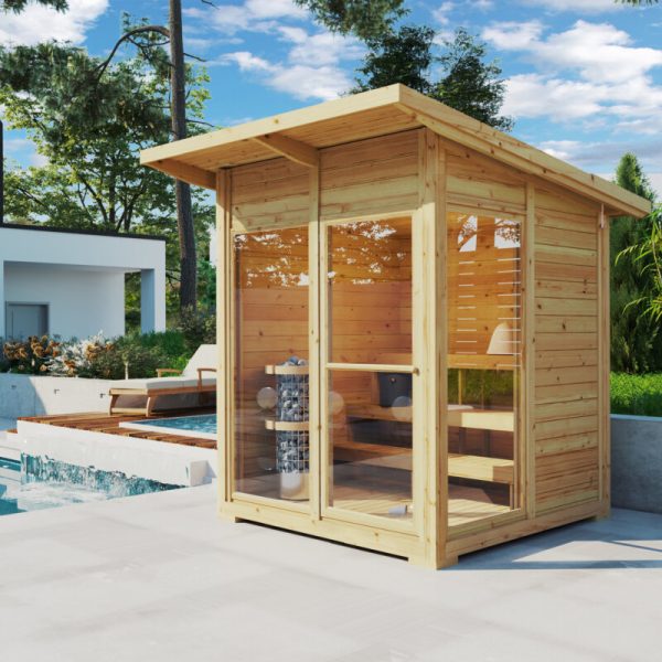 Pequeña sauna de exterior 2x2m